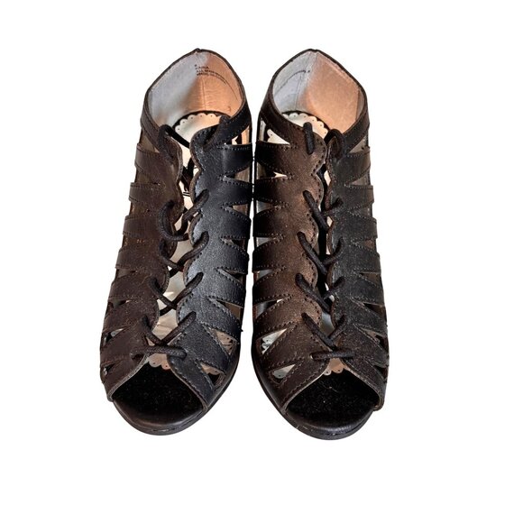 Sugar Kiara Black Strappy Lace-Up Wedge Sandals Women's 6 Boho Gladiator Cutout - Picture 2 of 7